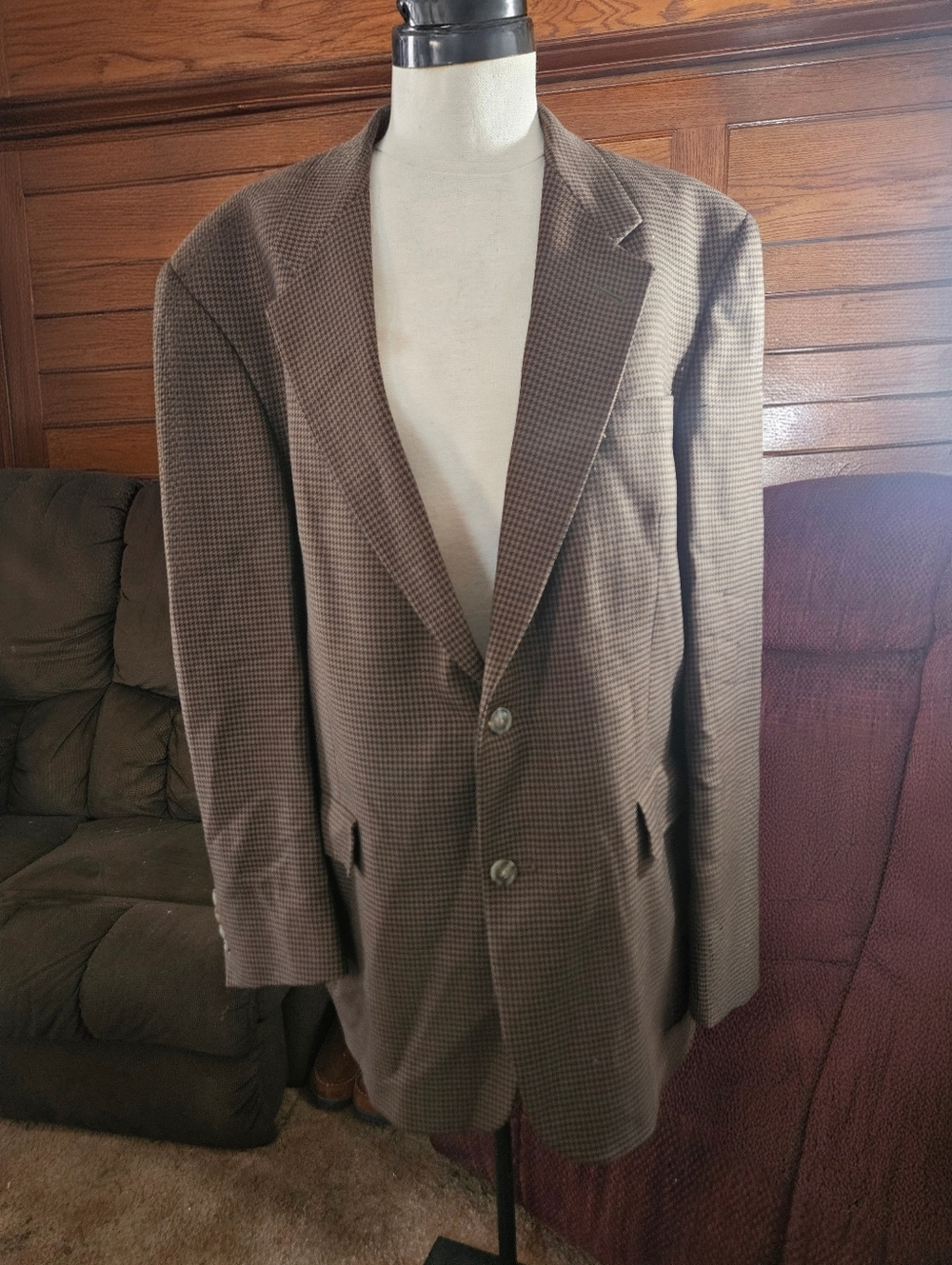 Vintage Hart Schaffner Marx Brown Micro-Houndstooth Wool Sport Coat